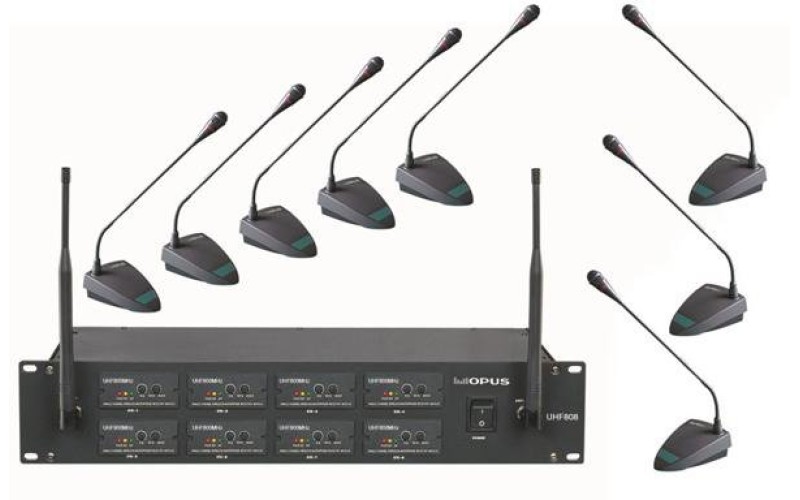 OPUS UHF 808 радиосистема ручная с 8 конференц микрофонами, частота 500-900 MHz