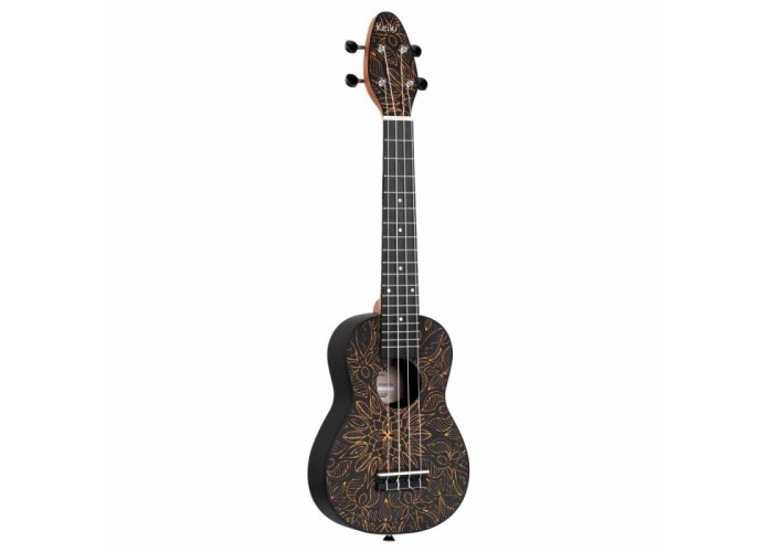Ortega K2SS-OKC Keiki Укулеле сопрано, с чехлом, ремнем, тюнером, рисунок оранжевый