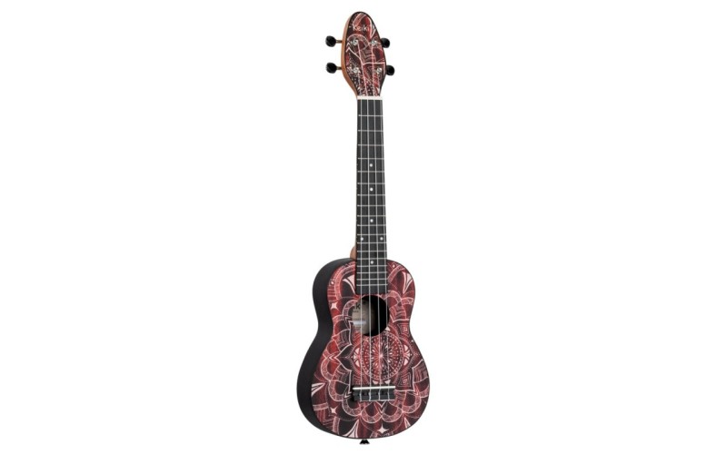 Ortega K2SS-RKC Keiki Укулеле сопрано, с чехлом, ремнем, тюнером, рисунок красный