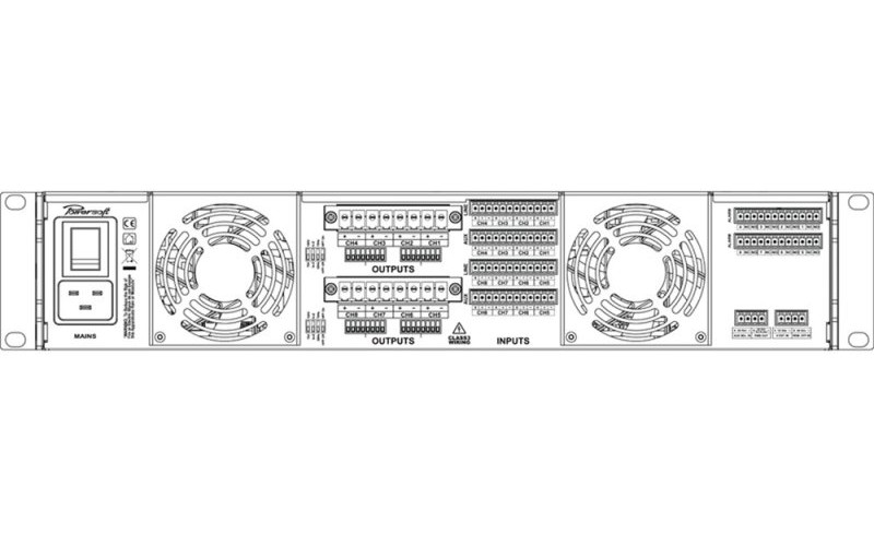 POWERSOFT Ottocanali 4K4 - 8-ми кан. ус.мощ.8x450 (2 Ома), 8x500 (4 Ома), 8x250 (8 Ом), 8x500 (70V),