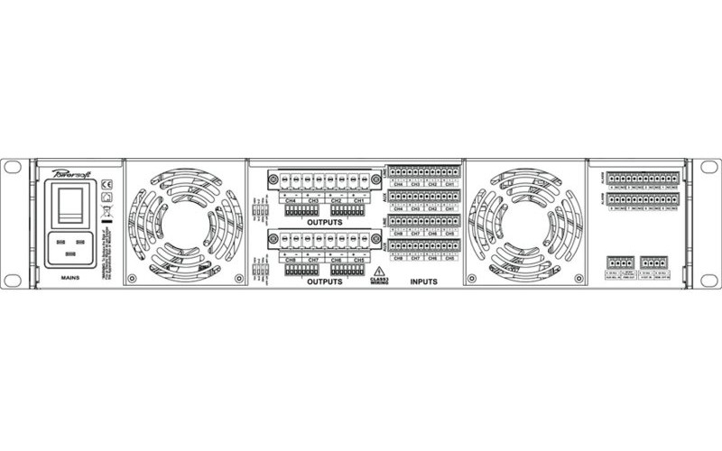 POWERSOFT Ottocanali 8K4 - 8-ми кан.ус.мощ. 8x900 (2 Ома), 8x1000 (4 Ома), 8x500 (8 Ом), 8x1000-70V