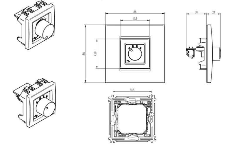 POWERSOFT WMP LEVEL SQUARE WHITE - настенный контроллер удалённого управ-я усилит. Powersoft
