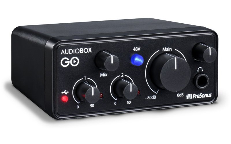 PreSonus AudioBox GO аудио интерфейс, USB 2.0, 2вх/2 вых канала, 1мик,1инстр, 24бит/44-96кГц