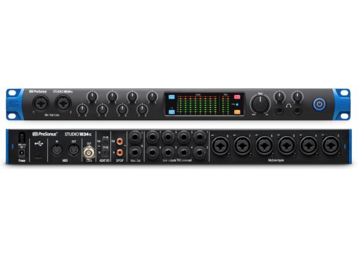 PreSonus Studio 1824C аудио/MIDI интерфейс, USB-C 2.0,18вх/18 вых каналов, предусилители XMAX,до 24