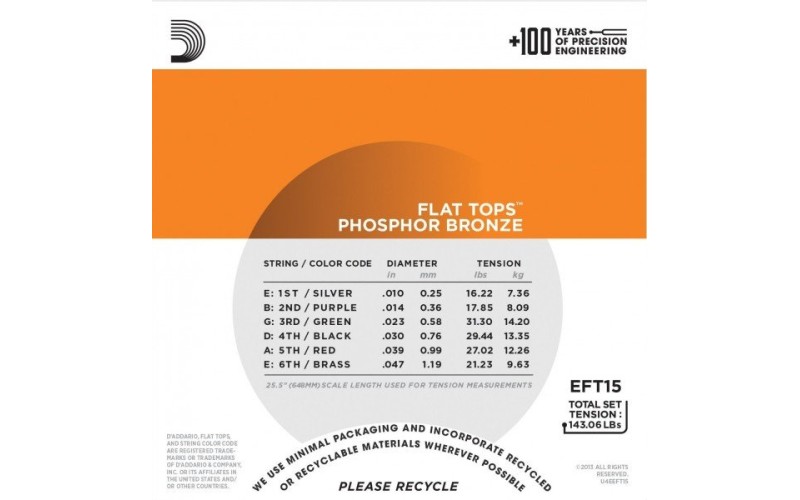 D'ADDARIO EFT15 - струны для акустической гитары