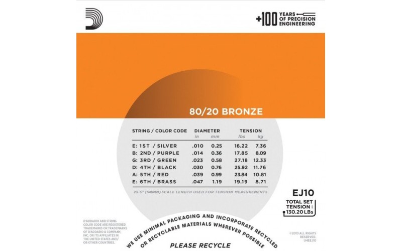 D'ADDARIO EJ10 - струны для акустической гитары