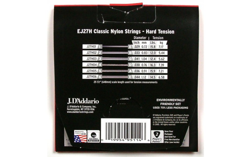 D'ADDARIO EJ27H - струны для классической гитары, сильное натяжение, Student Classics