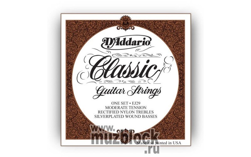 D'ADDARIO EJ29 - нейлоновые струны для классической гитары, умеренное натяжение, Classics