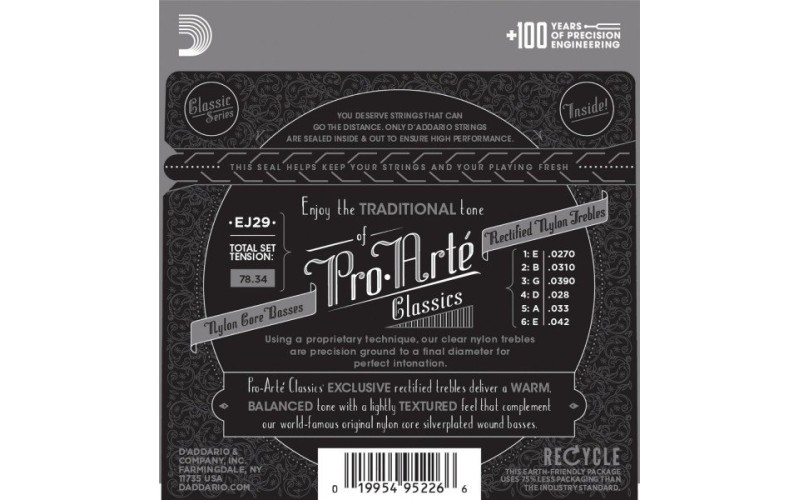 D'ADDARIO EJ29 - нейлоновые струны для классической гитары, умеренное натяжение, Classics