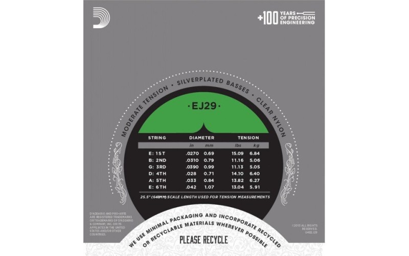 D'ADDARIO EJ29 - нейлоновые струны для классической гитары, умеренное натяжение, Classics