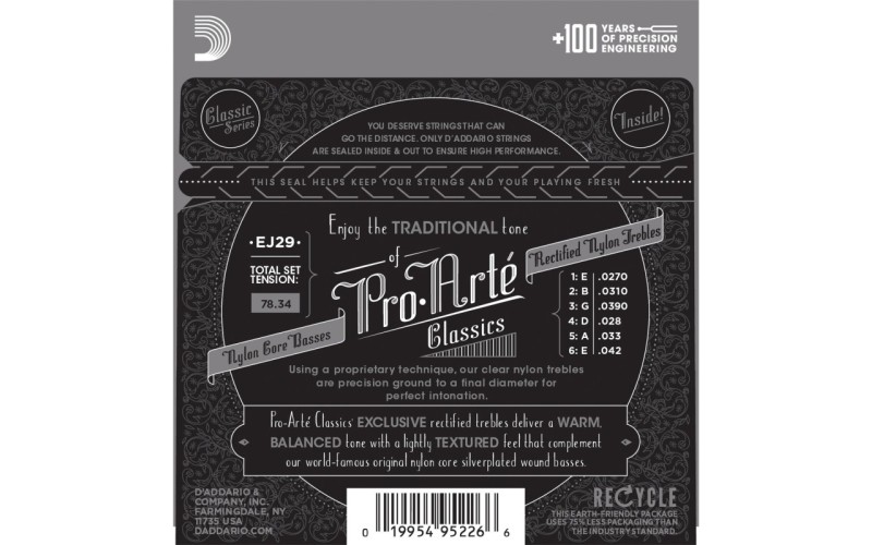 D'ADDARIO EJ29 - нейлоновые струны для классической гитары, умеренное натяжение, Classics