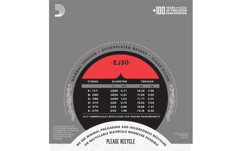 D'ADDARIO EJ30 - нейлоновые струны для классической гитары, среднее натяжение, Classics