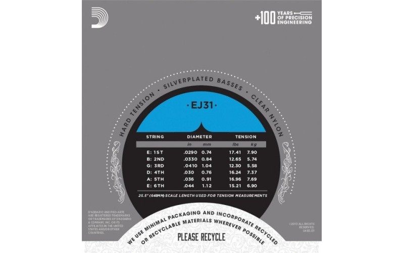 D'ADDARIO EJ31 - нейлоновые струны для классической гитары, сильное натяжение, Classics
