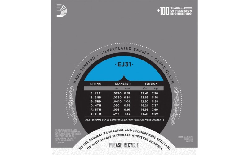 D'ADDARIO EJ31 - нейлоновые струны для классической гитары, сильное натяжение, Classics