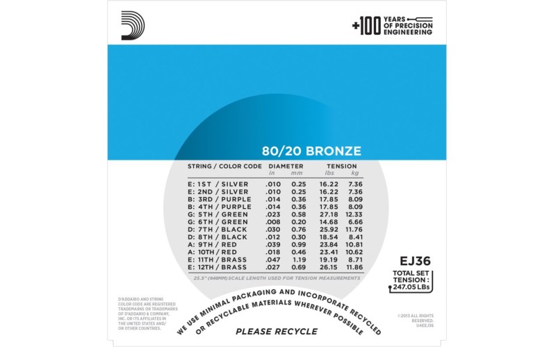 D'ADDARIO EJ36 - струны для 12-струнной гитары