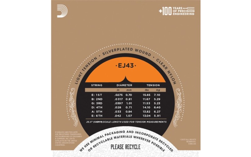D'ADDARIO EJ43 - нейлоновые струны для классической гитары, легкое натяжение, Pro Arte
