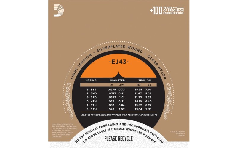 D'ADDARIO EJ43 - нейлоновые струны для классической гитары, легкое натяжение, Pro Arte