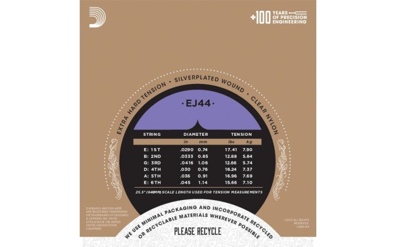D'ADDARIO EJ44 - нейлоновые струны для классической гитары, очень сильное натяжение, Pro Arte