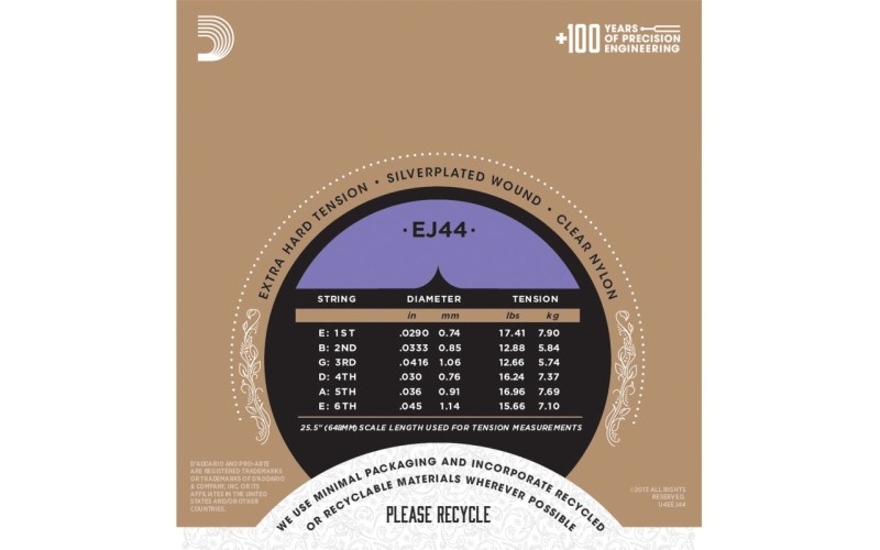 D'ADDARIO EJ44 - нейлоновые струны для классической гитары, очень сильное натяжение, Pro Arte