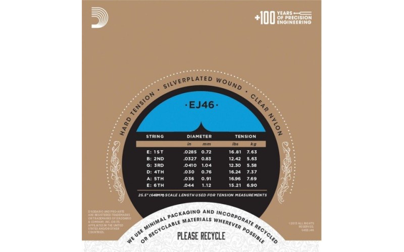 D'ADDARIO EJ46 - нейлоновые струны для классической гитары, сильное натяжение, Pro Arte