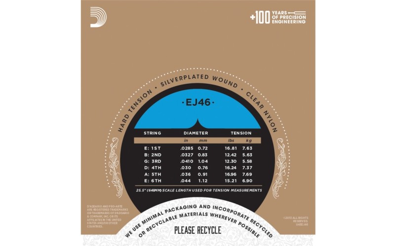 D'ADDARIO EJ46 - нейлоновые струны для классической гитары, сильное натяжение, Pro Arte