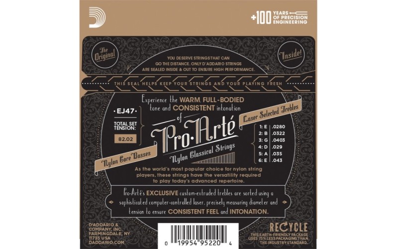 D'ADDARIO EJ47 - нейлоновые струны для классической гитары, бронза (80/20), среднее натяжение