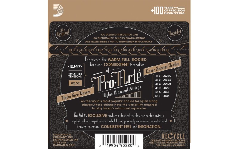 D'ADDARIO EJ47 - нейлоновые струны для классической гитары, бронза (80/20), среднее натяжение
