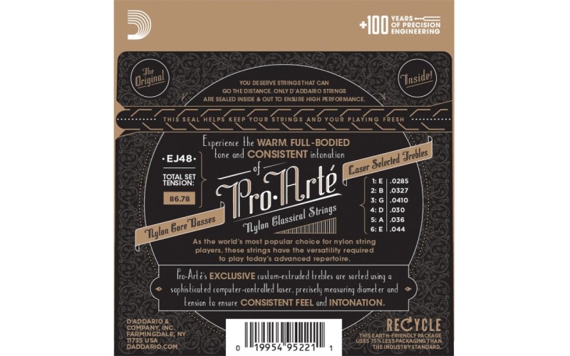 D'ADDARIO EJ48 - нейлоновые струны для классической гитары, бронза 80/20, сильное натяжение