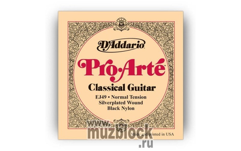 D'ADDARIO EJ49 - струны для классической гитары, черный нейлон, среднее натяжение, Pro Arte