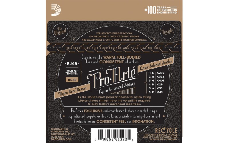 D'ADDARIO EJ49 - струны для классической гитары, черный нейлон, среднее натяжение, Pro Arte
