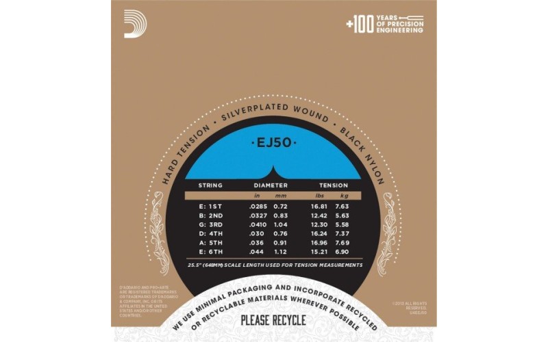 D'ADDARIO EJ50 - струны для классической гитары, черный нейлон, сильное натяжение, Pro Arte
