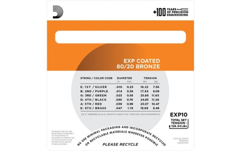 D'ADDARIO EXP10 - струны для акустической гитары