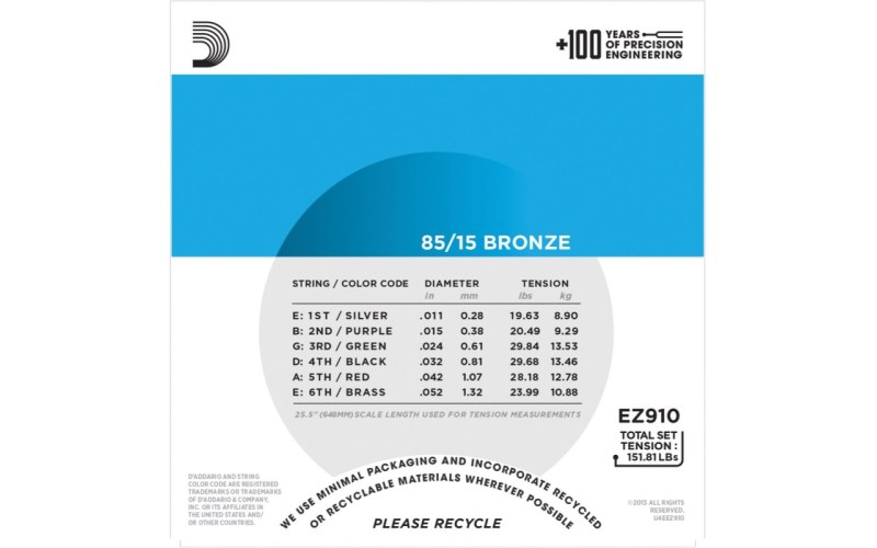 D'ADDARIO EZ910 - струны для акустической гитары