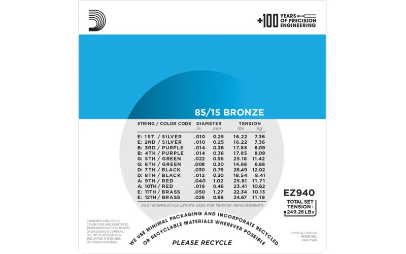 D'ADDARIO EZ940 - струны для 12-струнной гитары