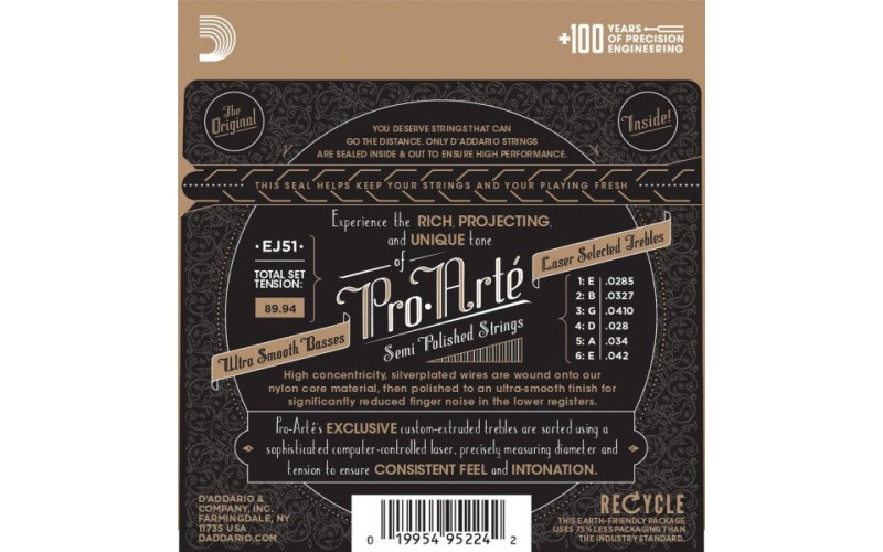 D'ADDARIO EJ51 - студийные нейлоновые струны для классической гитары, Pro Arte