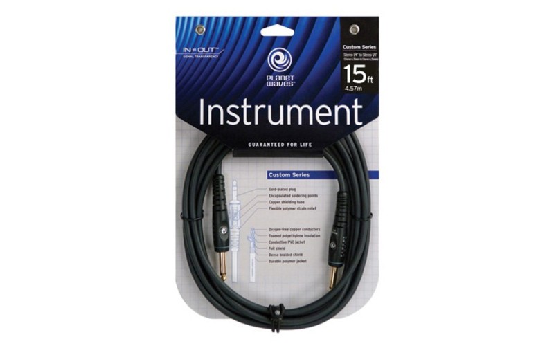 PLANET WAVES PW-G-15 - шнур джек-джек, 4,57 м. золотой джек, двужильный