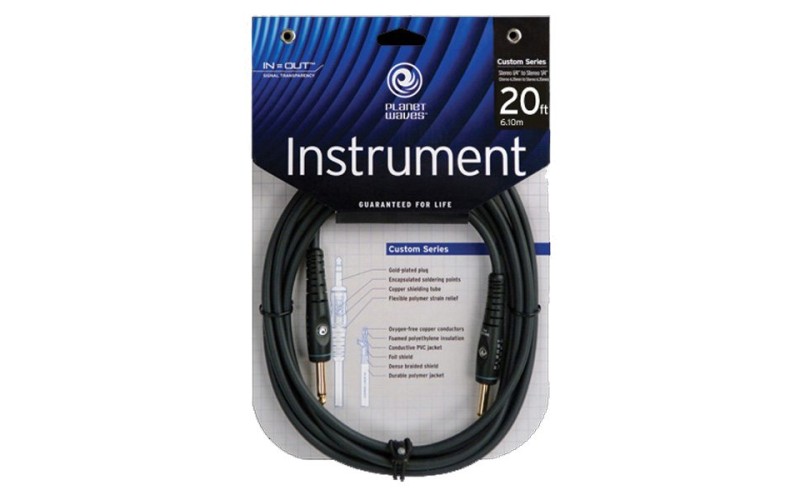 PLANET WAVES PW-G-20 - шнур джек-джек, 6,10 м. золотой джек, двужильный
