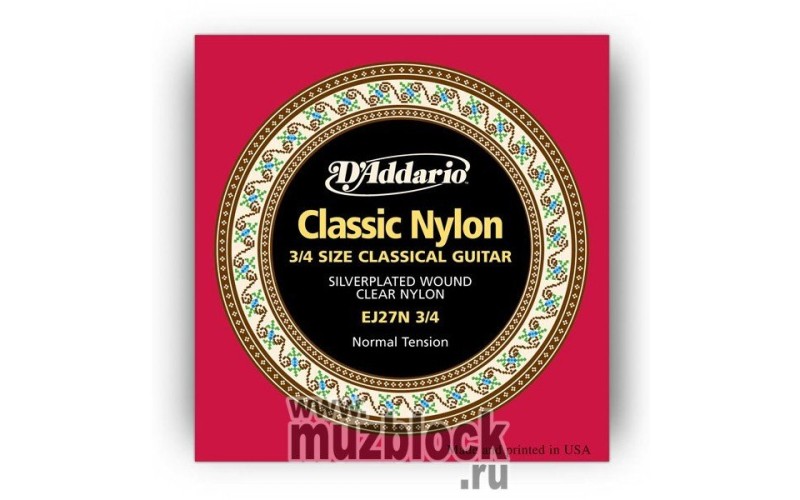 D'ADDARIO EJ27N 3/4 - струны для гитары 3/4, нейлон, Student Classics