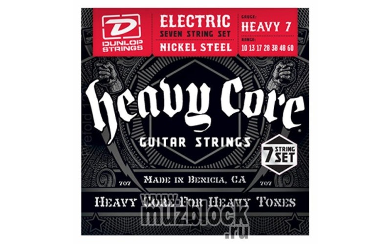 DUNLOP DHCN1060-7 HEAVY CORE - струны для 7-струнной электрогитары, 10-60