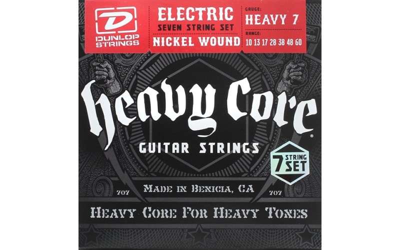 DUNLOP DHCN1060-7 HEAVY CORE - струны для 7-струнной электрогитары, 10-60