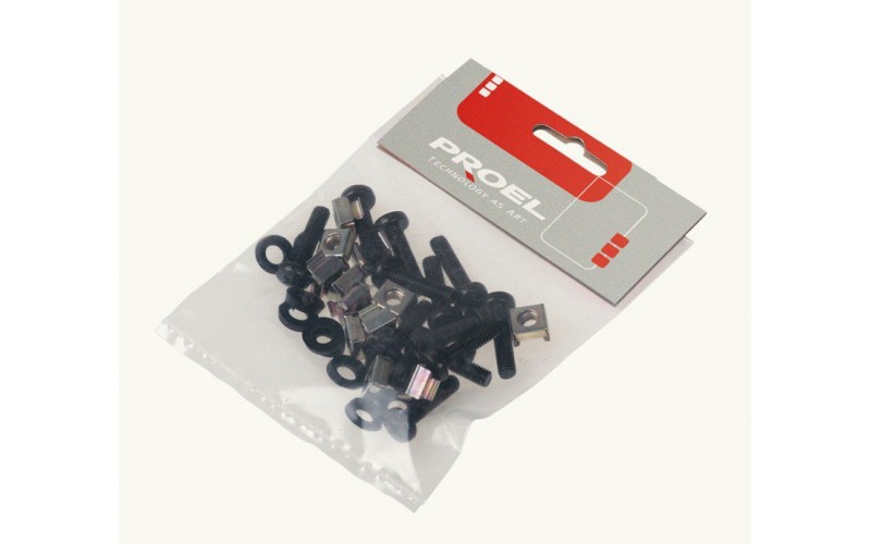 Proel KIT12B - Комплект крепежа для рэка: винт М6х25мм, гайка М6, нейлоновая шайба х 12шт.