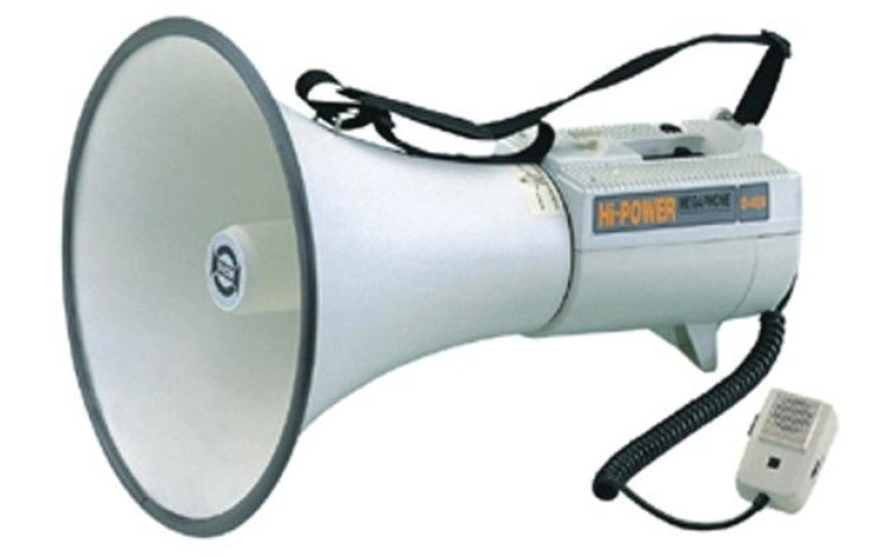 SHOW ER-68SW - мегафон 45 Вт, выносной микрофон, сирена+свисток, вход AUX, алюминий