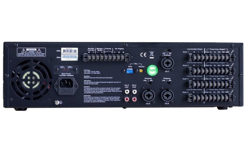 Show MA-4075 - трансляционный усилитель мощности 4 канала по 40 Вт , 4 зоны, 50/700/100V , 4-8 Om,