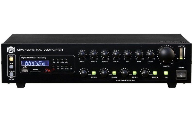 Show MPA-120RS - трансляц. система 120вт,24V70/100в, mp3-плеер,4mic\line+aux, 4 зоны