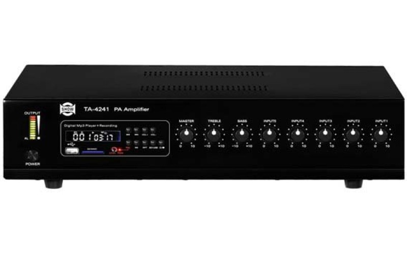 Show TA-4241 - трансляц. система 240вт, 25/70/100в, 4Line/mic+2AUX, MP3 плеер пишущий
