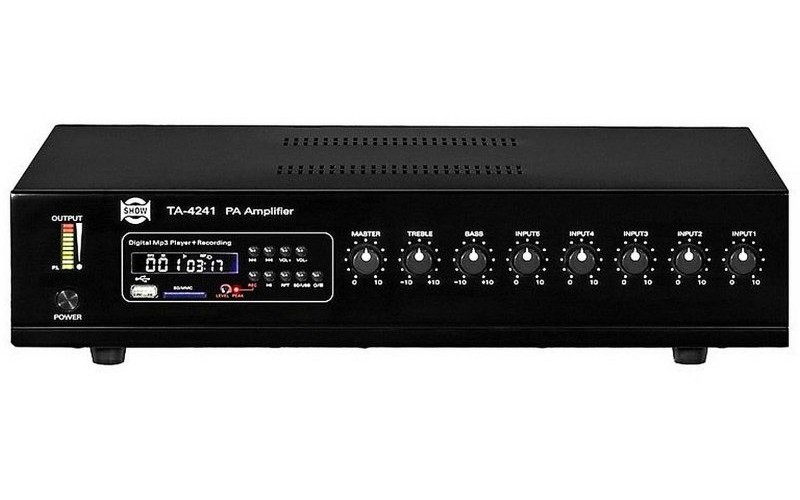 Show TA-4241 - трансляц. система 240вт, 25/70/100в, 4Line/mic+2AUX, MP3 плеер пишущий