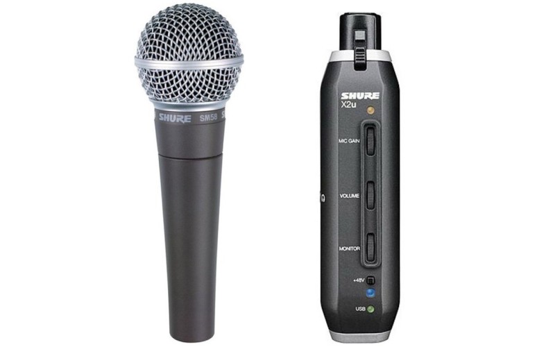 SHURE SM58-X2U динамический кардиоидный вокальный микрофон с XLR-to-USB адаптером