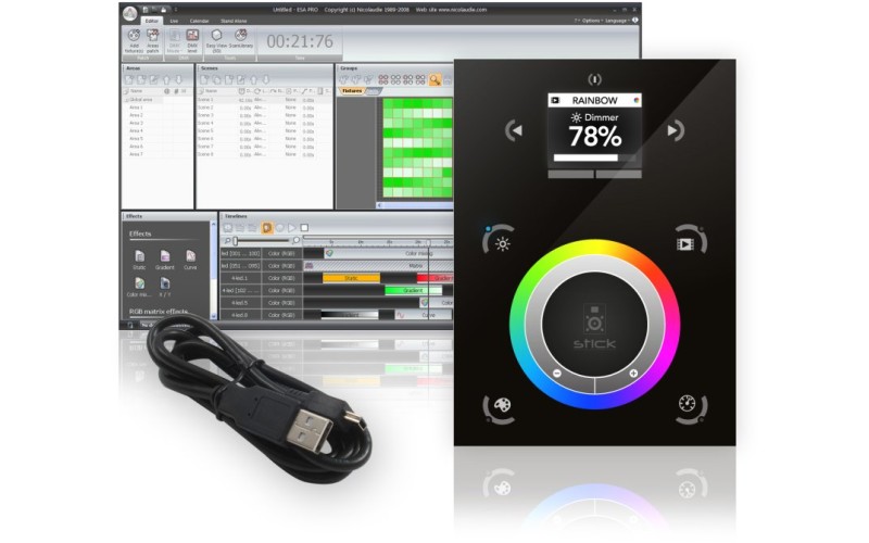 SUNLITE STICK-DE3 - настенный сенсорный DMX контроллер, 1024 канала, цветной дисплей