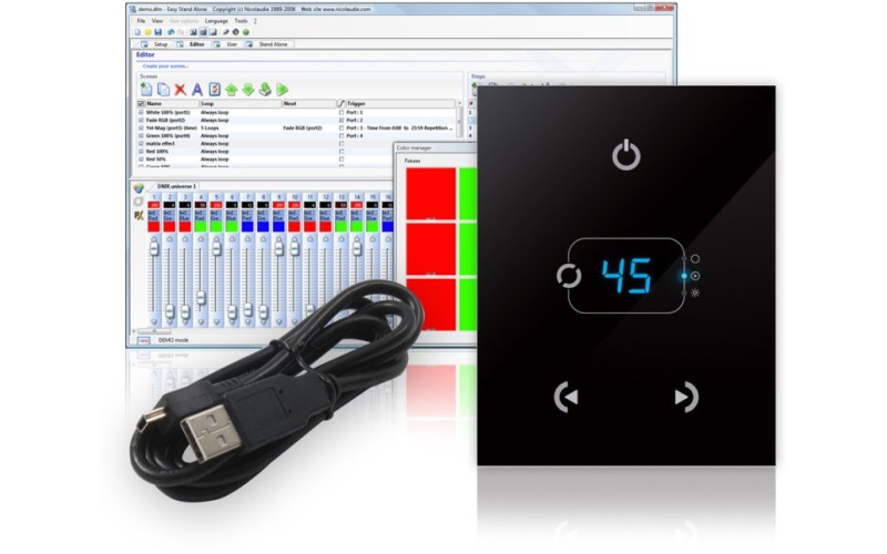 SUNLITE STICK-GA2 - настенный сенсорный DMX контроллер, 512 каналов, DMX-512,  (USB каб )