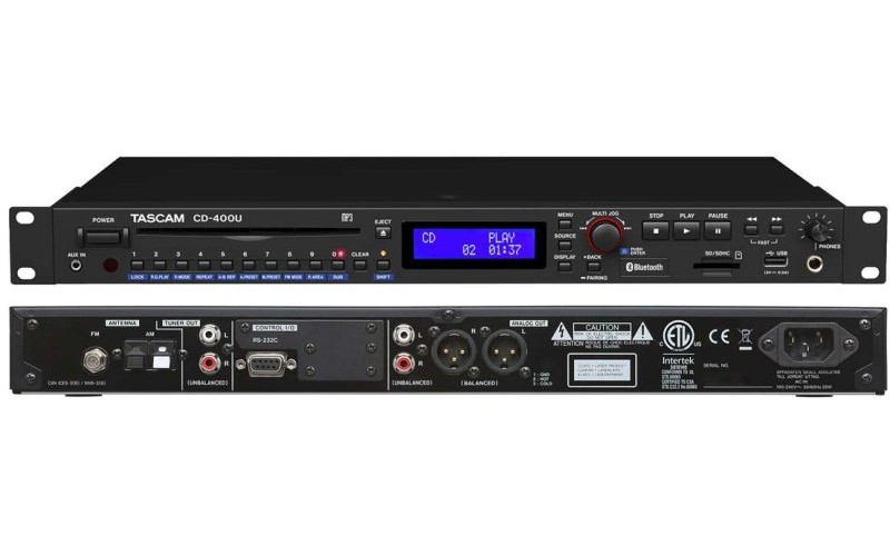 Tascam CD-400U медиаплеер CD/SD/USB устройств c FM/AM тюнером и поддержкой Bluetooth. Высота 1U